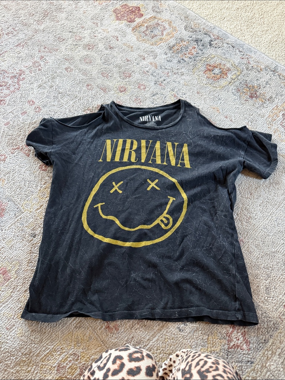 NIRVANA Black Kids Short Sleeve Tee with Yellow Smiley